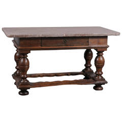 17th Century Danish Baroque Table in Oak with Fossilized Stone Top