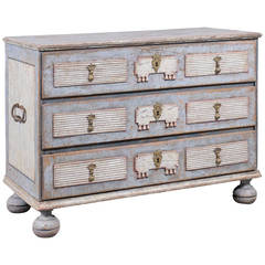 18th Century Swedish Painted Commode with Three Drawers and Bun Feet