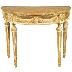 Late 18th Century French Louis XVI Console with Laurel Swags and Marble Top