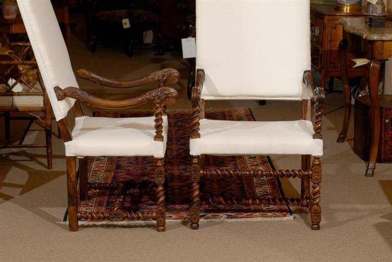 Pair of 19th Century French Louis XIII Style Walnut Fauteuils 2