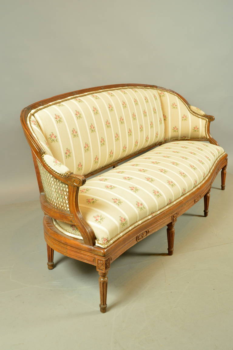 Louis XVI Walnut Settee with Cane Back and Fluted Legs, France, circa 1790 In Good Condition In Atlanta, GA