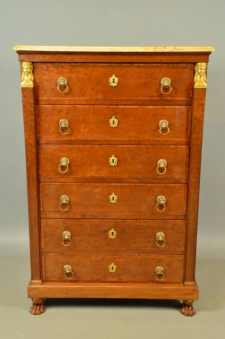 19th Century French Empire Style Mahogany Semanier with Marble Top