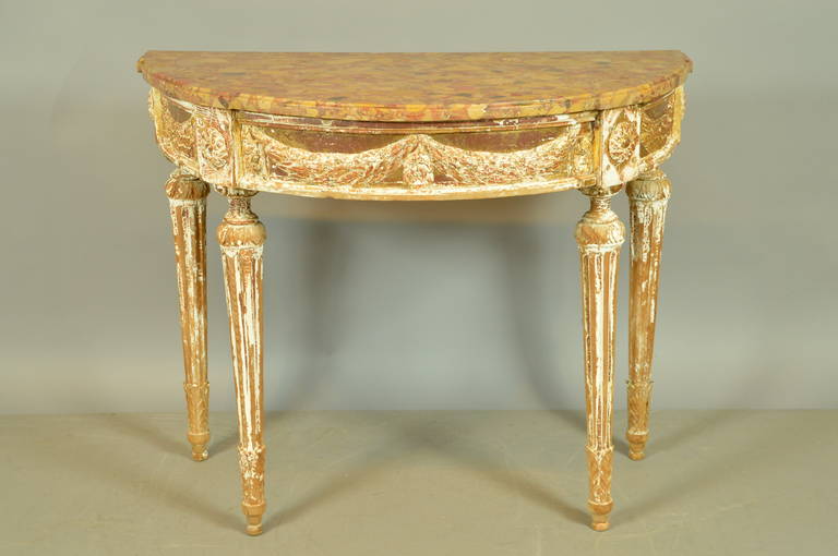 Late 18th Century French Louis XVI Console with Laurel Swags and Marble Top In Good Condition In Atlanta, GA