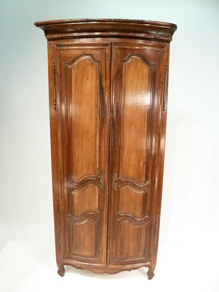 French Petite Louis XV Corner Cupboard in Walnut and Fruitwood