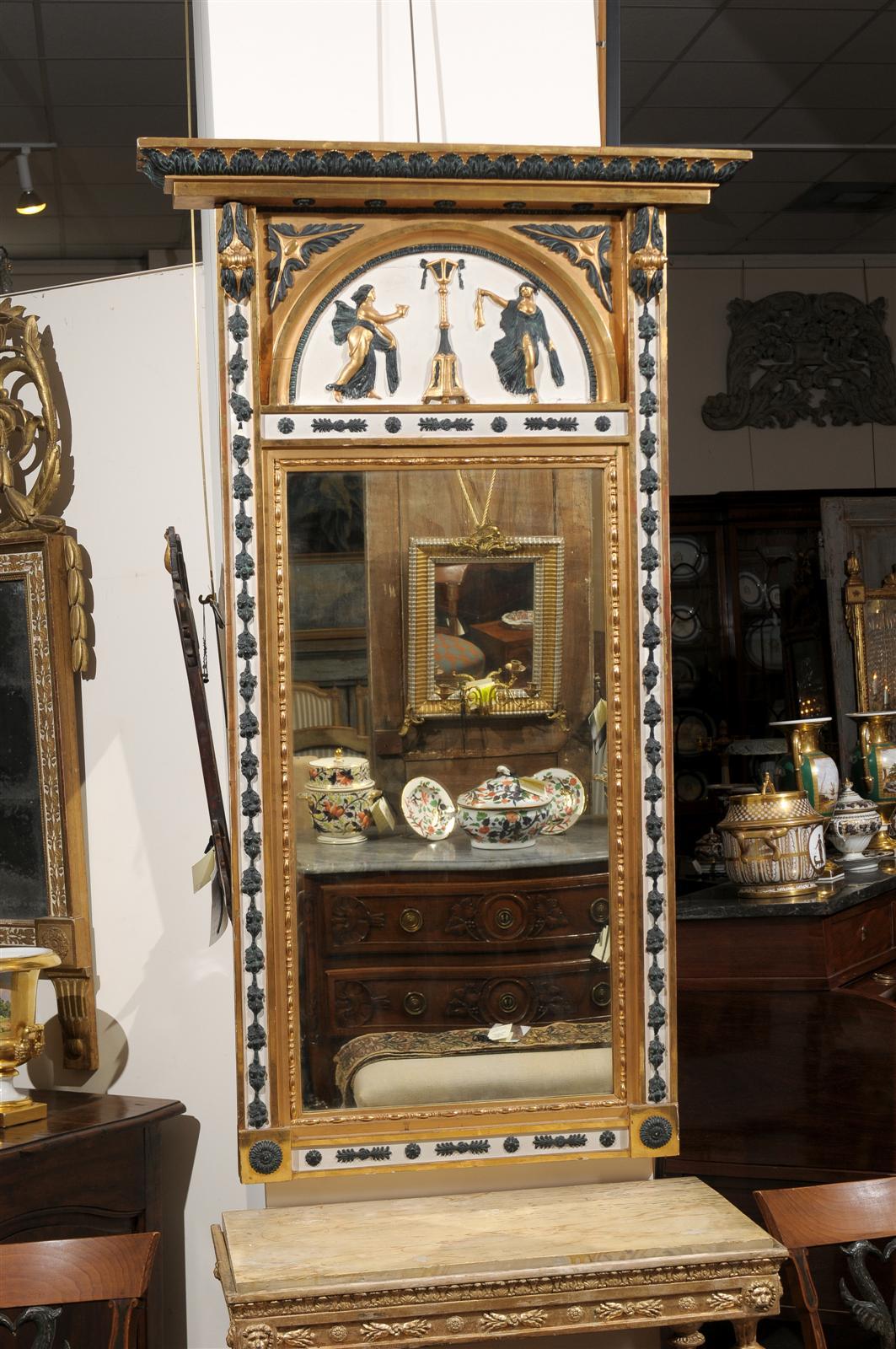 Swedish neoclassical giltwood and green painted mirror, circa 1820.