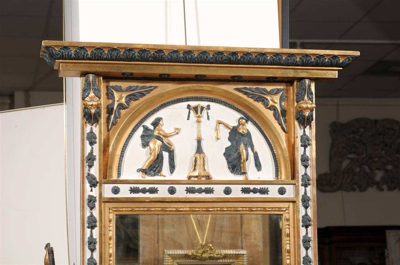Legno dorato Specchio neoclassico svedese in legno dorato e dipinto di verde, 1820 circa in vendita