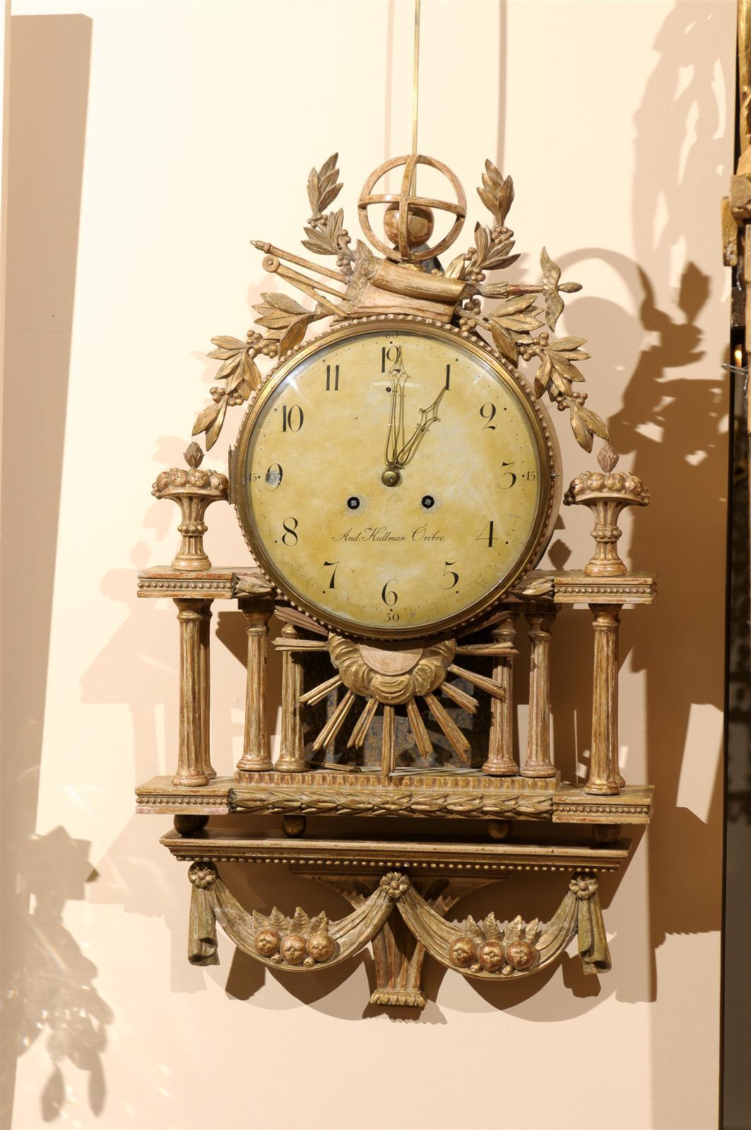 Swedish neoclassical giltwood Cartel clock, circa 1800.