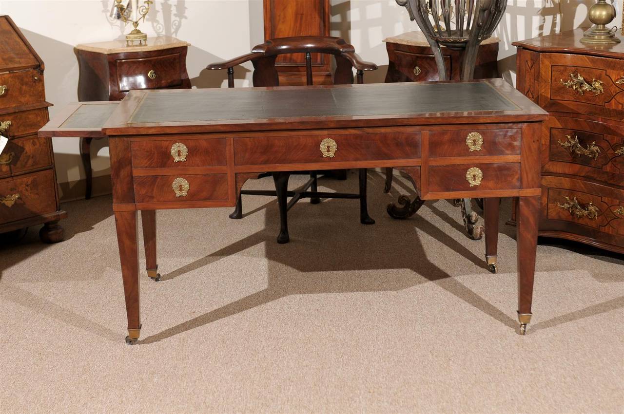 19th Century French Directoire Style Mahogany Bureau Plat with Leather Top 7