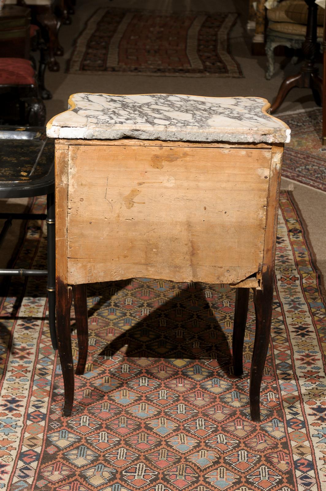Petite Italian Serpentine Commode in Rosewood with Inlaid Marble Top For Sale 3