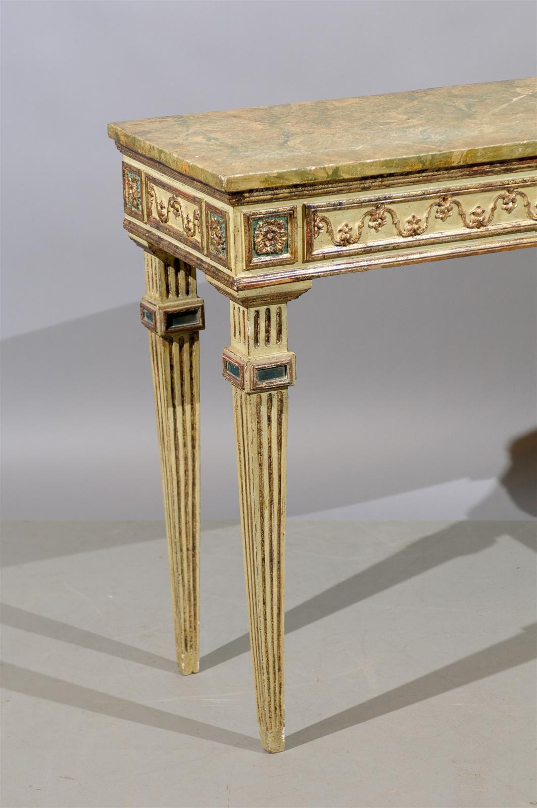 Narrow Italian Painted and Gilt Console Table 4