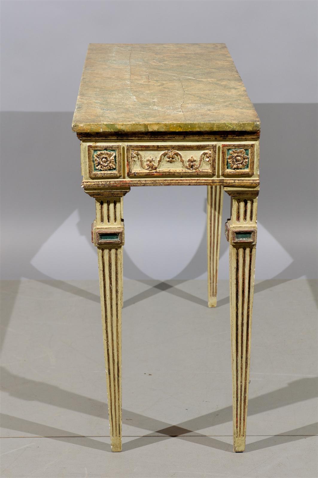 Late 19th Century Narrow Italian Painted and Gilt Console Table