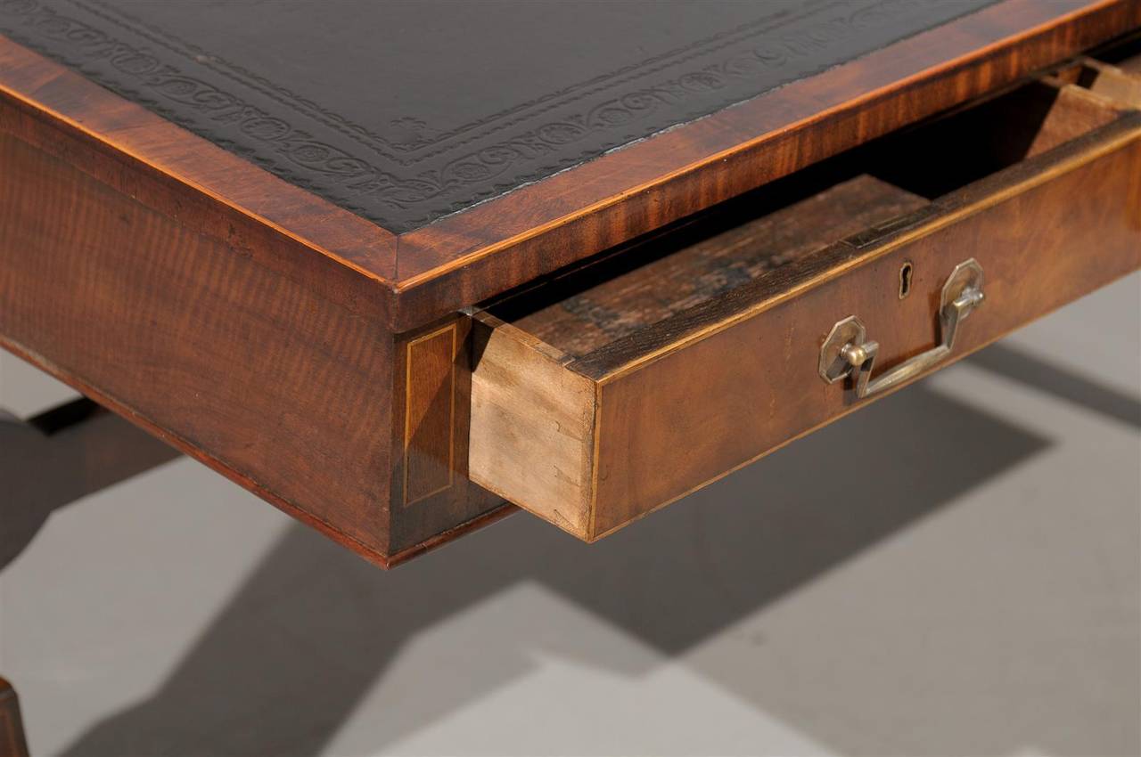 19th Century English Mahogany Bureau Plat with Leather Top 7