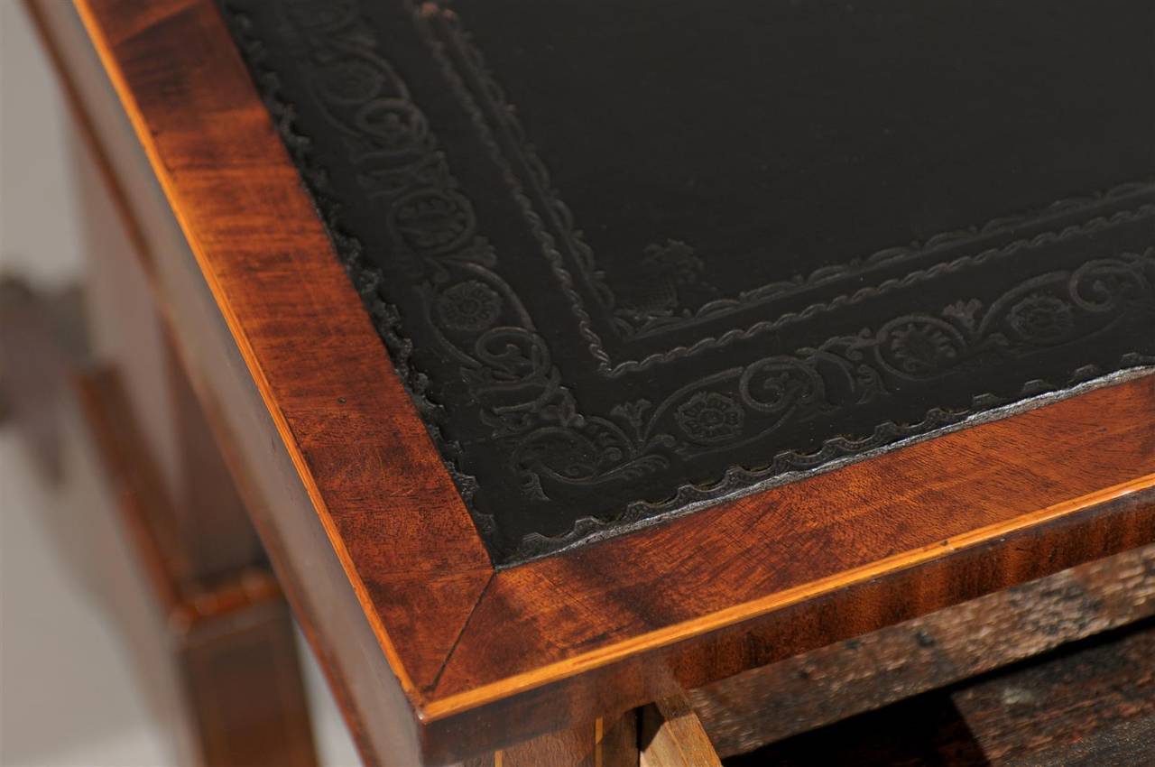 19th Century English Mahogany Bureau Plat with Leather Top 6