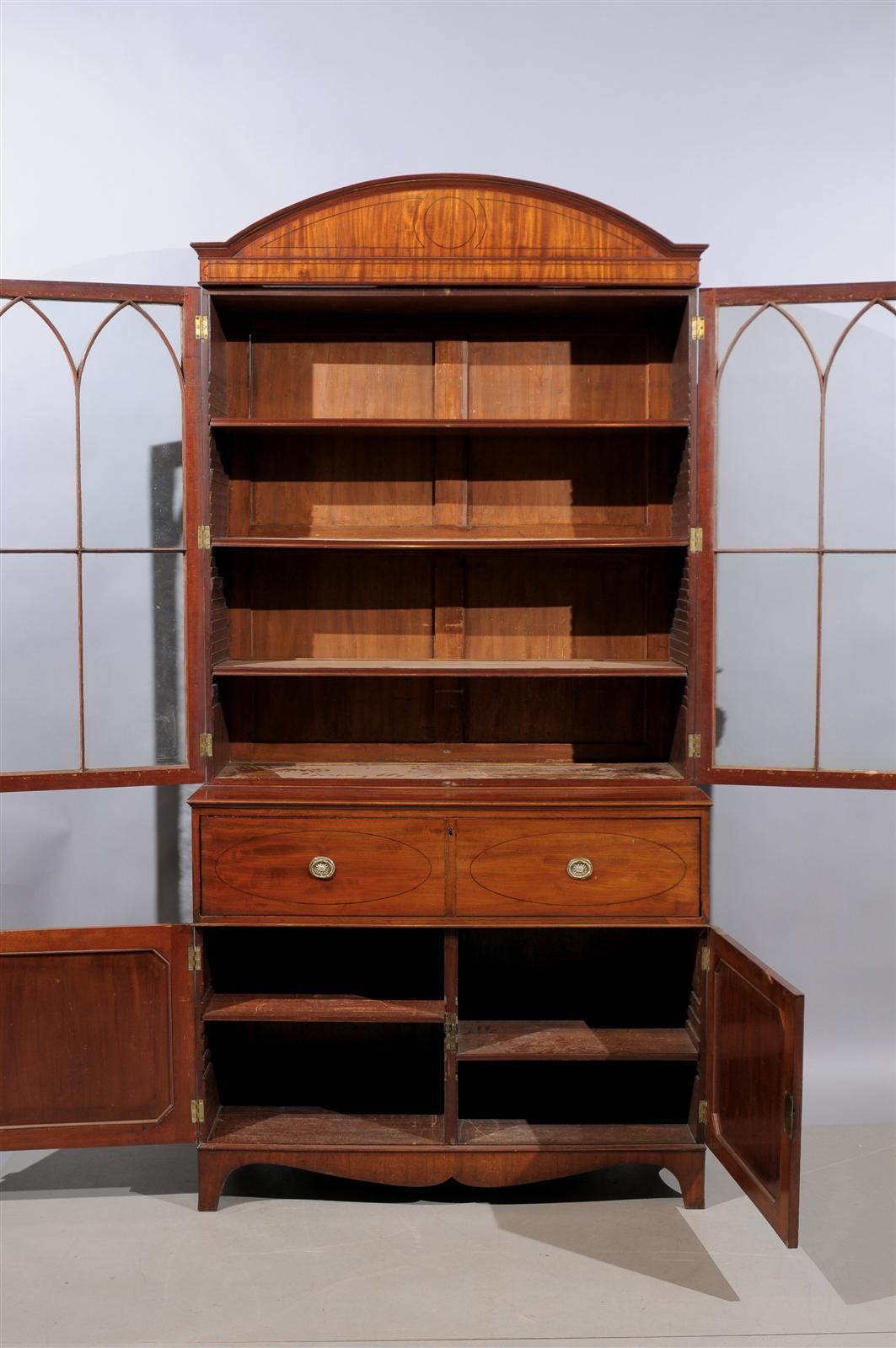 19th Century English George III Mahogany Secretary Bookcase with Dome Top 1