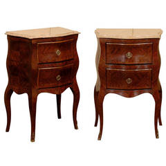 Pair of Bombe Bedside Commodes in Kings Wood with Marble Tops