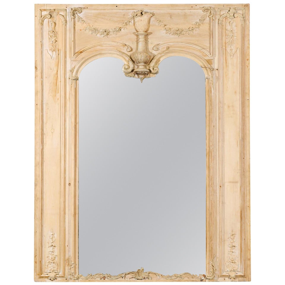 Large Italian Rococo Style Pine Trumeau Mirror