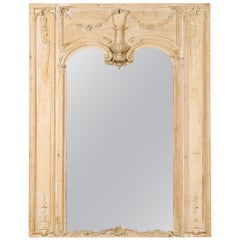 Large Italian Rococo Style Pine Trumeau Mirror