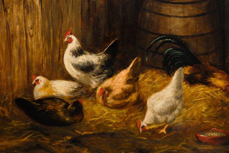 19th Century Oil on Canvas Barnyard Painting by American Artist 