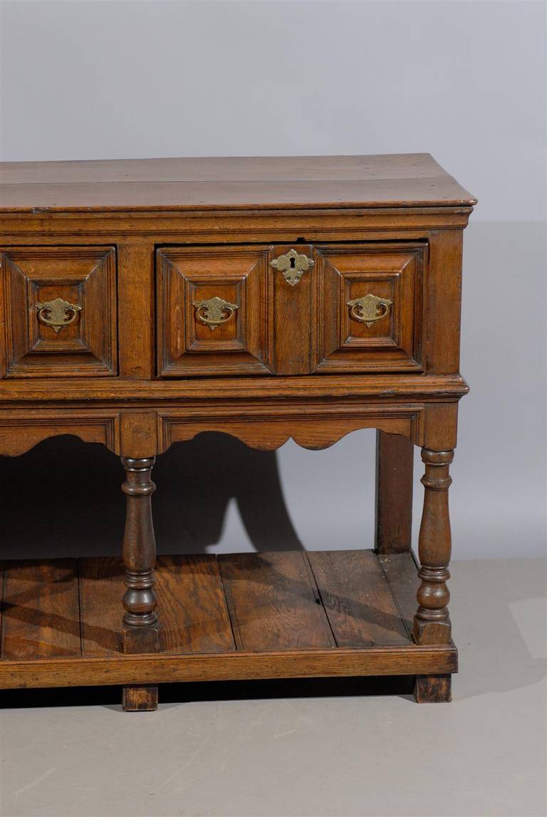19th Century English Oak Dresser Base with Lower Shelf and Three Drawers 2