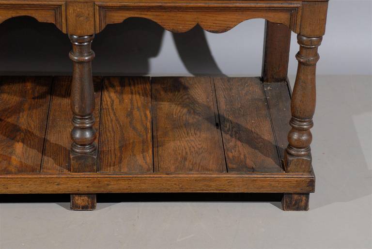 19th Century English Oak Dresser Base with Lower Shelf and Three Drawers 6