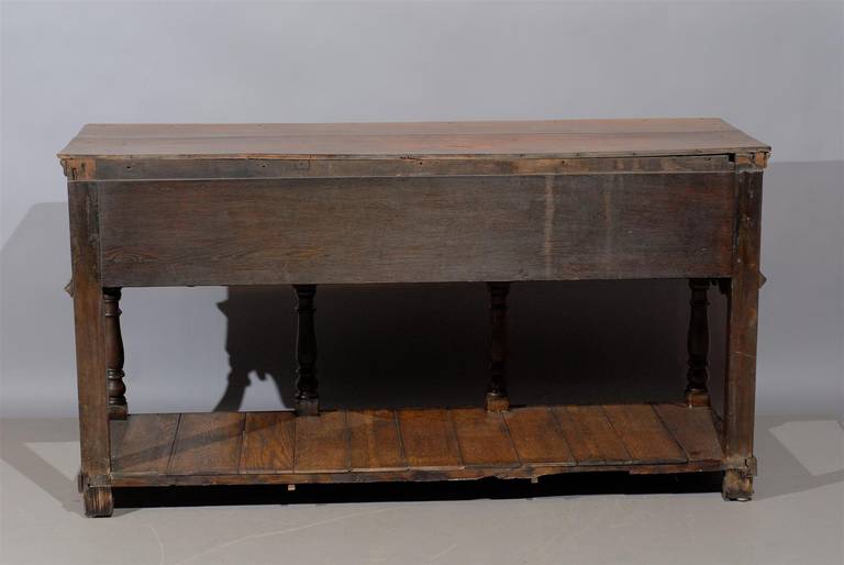 19th Century English Oak Dresser Base with Lower Shelf and Three Drawers 3