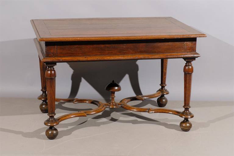 Louis XIII 18th Century Oak Table with Cross Stretcher and Drawer