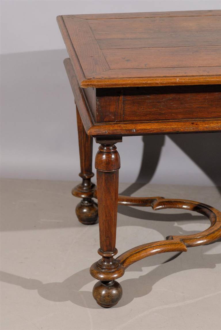 French 18th Century Oak Table with Cross Stretcher and Drawer