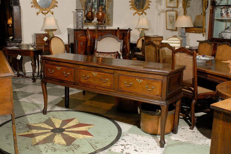 19th Century English Oak Dresser Base or Server with Cabriole Legs
