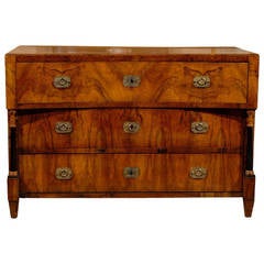 19th Century Continental Walnut Concave Front Commode