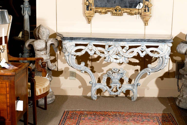 French Large 18th Century Louis XVI Painted Console Table with Marble Top