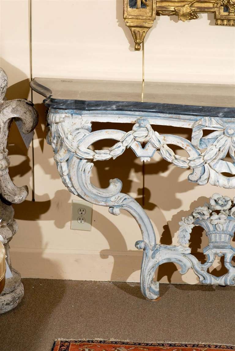 Large 18th Century Louis XVI Painted Console Table with Marble Top In Excellent Condition In Atlanta, GA
