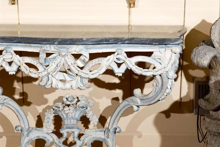 18th Century and Earlier Large 18th Century Louis XVI Painted Console Table with Marble Top
