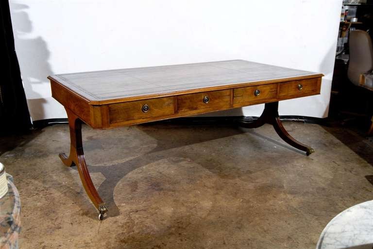 19th Century Large English Mahogany Partner's Desk