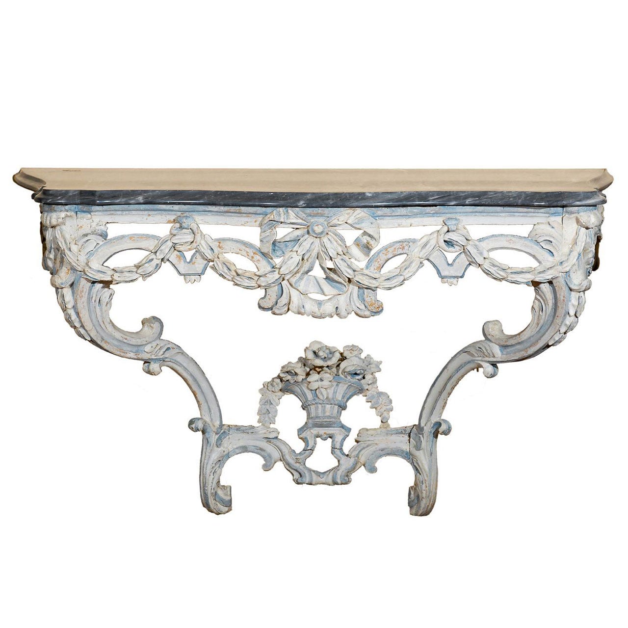 Large 18th Century Louis XVI Painted Console Table with Marble Top