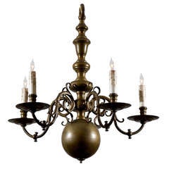 Antique 5 Light Dutch Brass Chandelier, ca. 1890