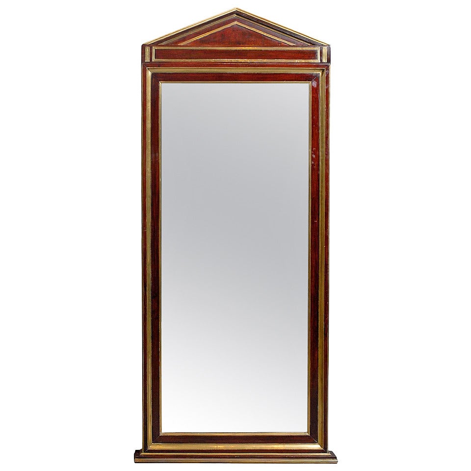 Early 19th Century Russian Mahogany Mirror with Triangular Top and Brass Inlay
