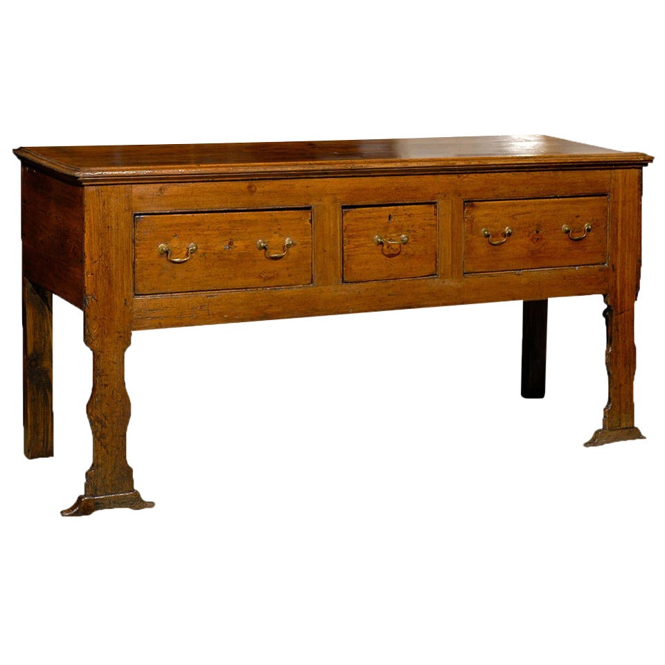 Early 19th Century Italian Pine Dresser Base with Lyre Legs