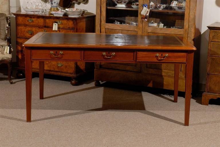 English Mahogany Writing Table with Brown Leather Top, 19th Century 2