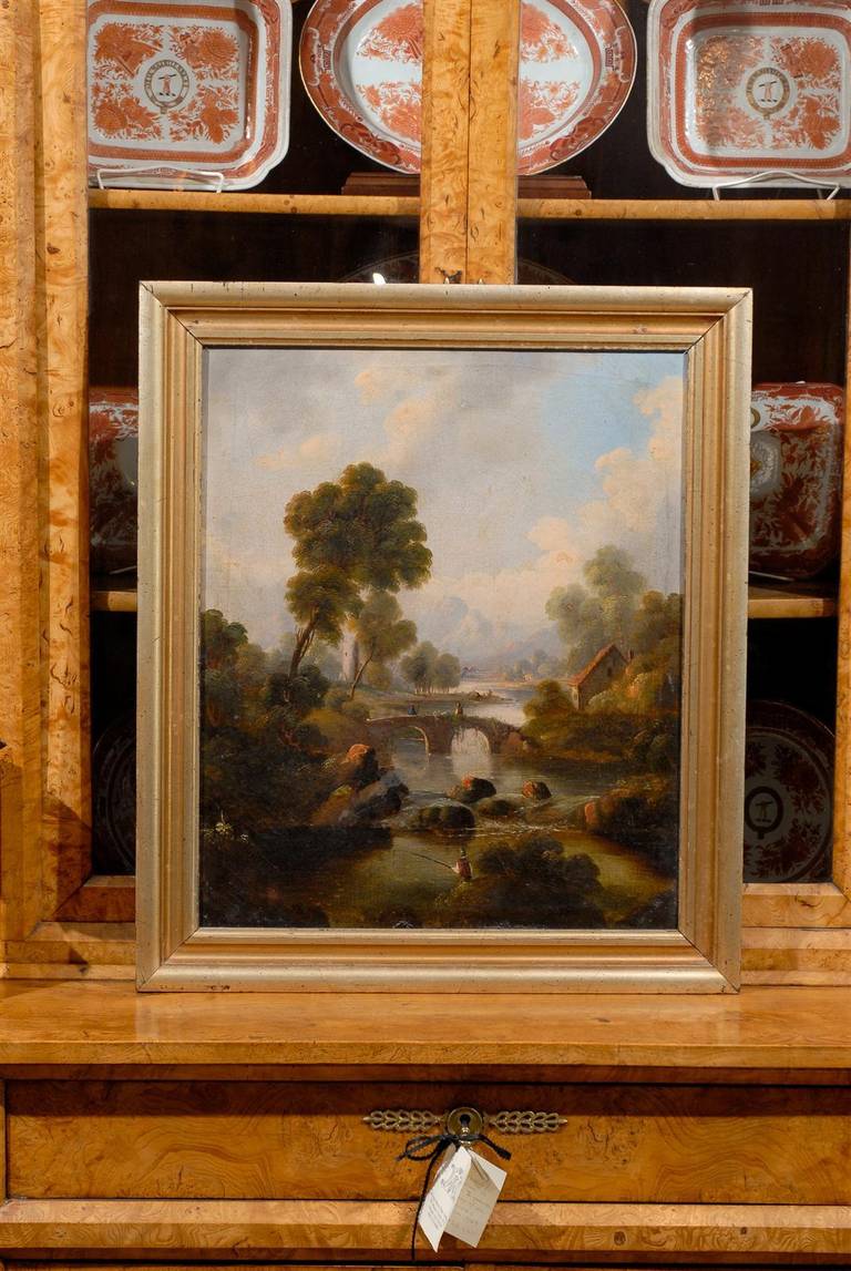 Giltwood Framed Oil on Canvas Landscape Painting, first half of the 19th Century.