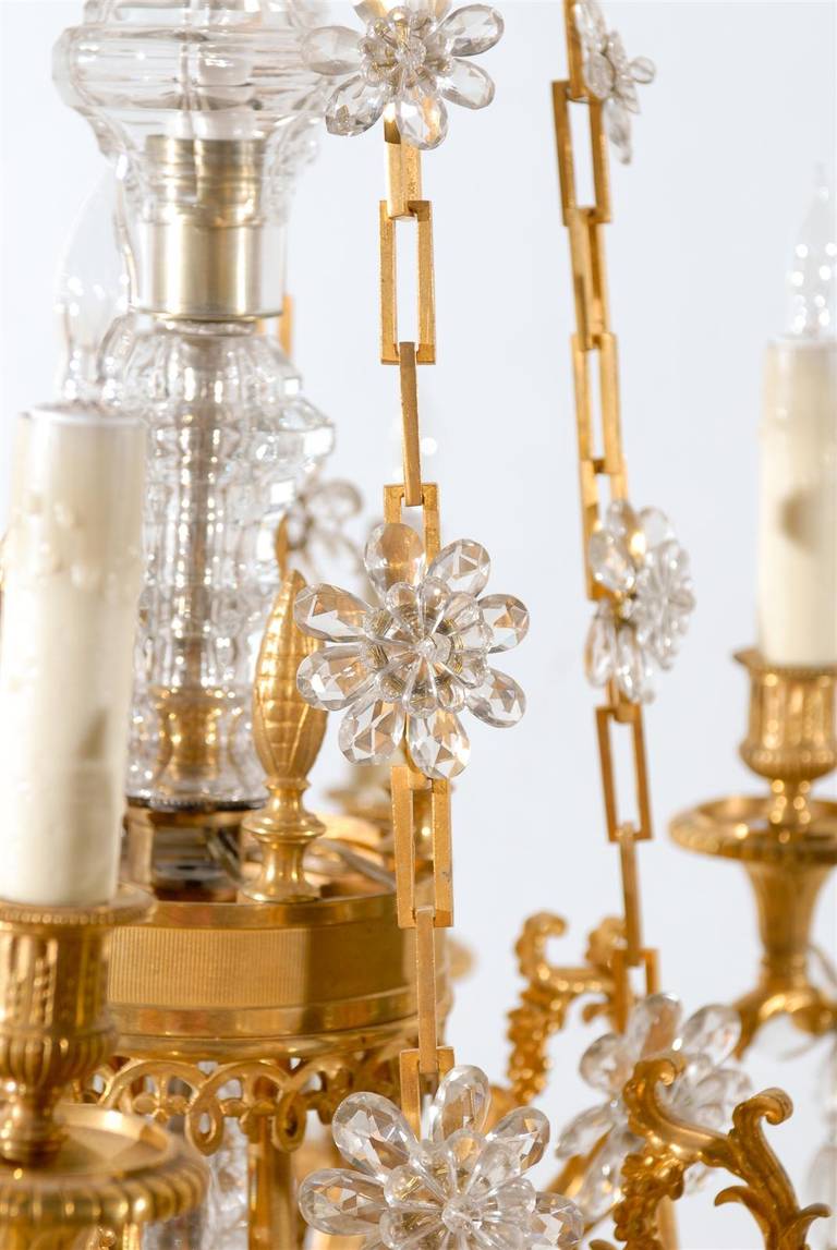 Gilt 19th Century French Bronze Dore and Crystal Chandelier