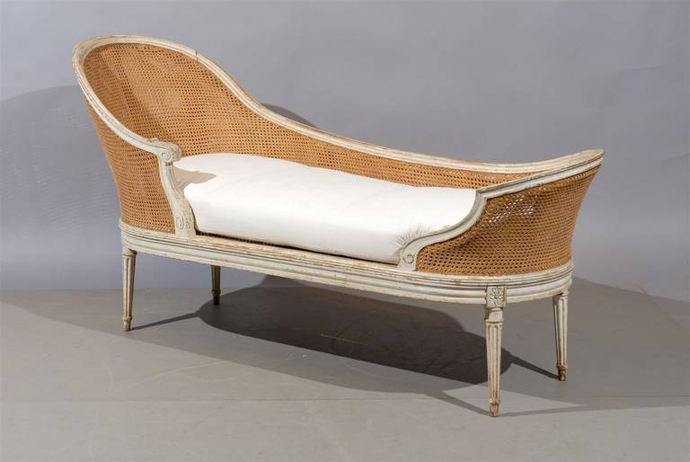 Louis XVI Style Painted and Cane Chaise Lounge with Loose Cushion, circa 1890