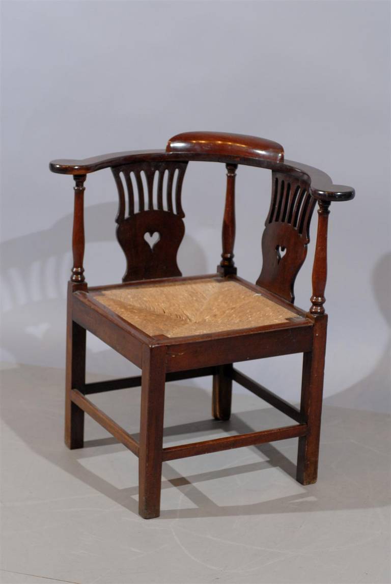 Large 18th Century English Corner Chair with Rush Seat 2