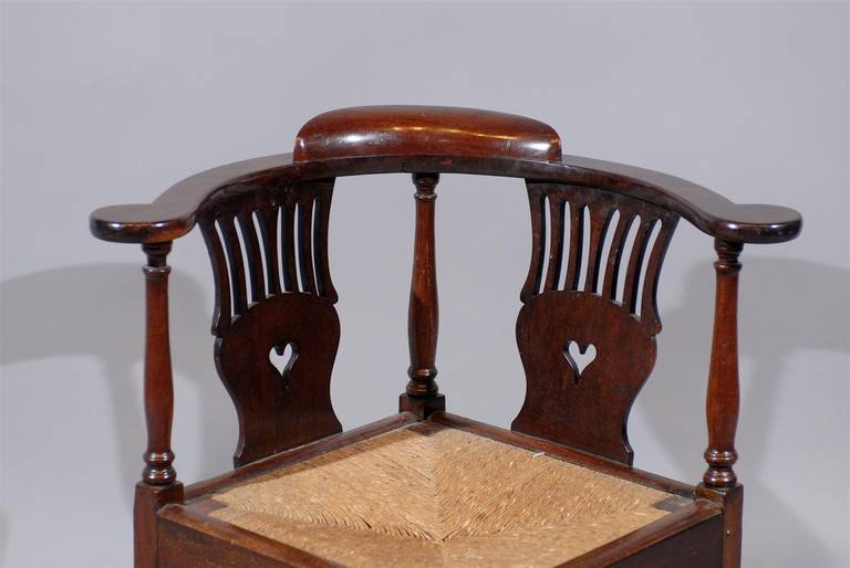 Large 18th Century English Corner Chair with Rush Seat 5