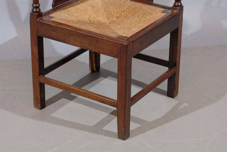 Large 18th Century English Corner Chair with Rush Seat 4
