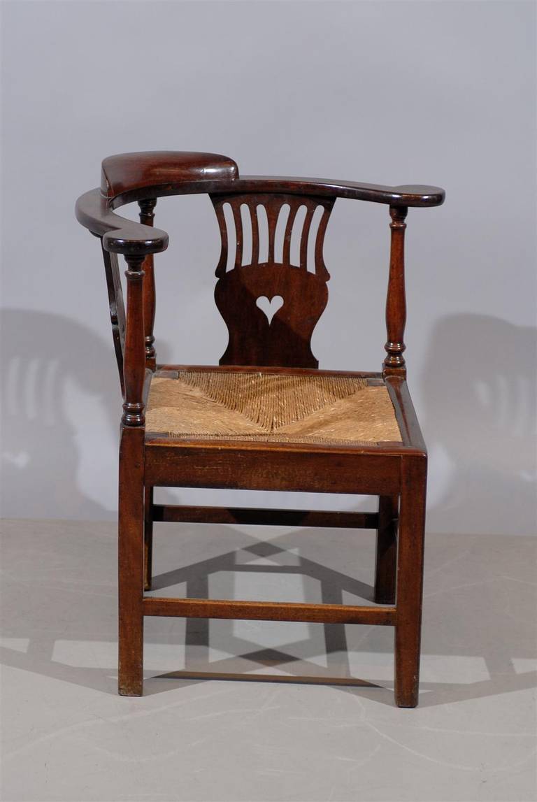 Large 18th Century English Corner Chair with Rush Seat In Good Condition In Atlanta, GA