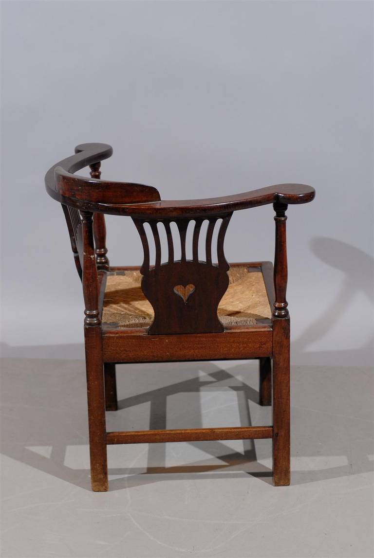 Large 18th Century English Corner Chair with Rush Seat 1