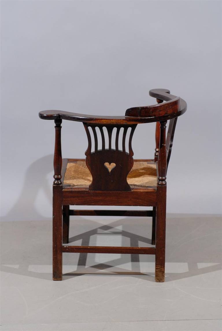 Large 18th Century English Corner Chair with Rush Seat 3