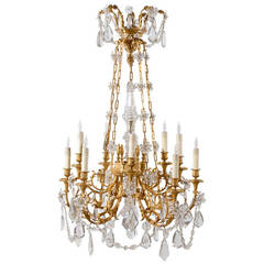 Antique 19th Century French Bronze Dore and Crystal Chandelier