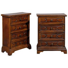 Pair of 18th Century Italian Walnut Credenzas with Four Drawers