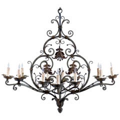 Large Elongated French Painted Iron Chandelier with 12 Lights